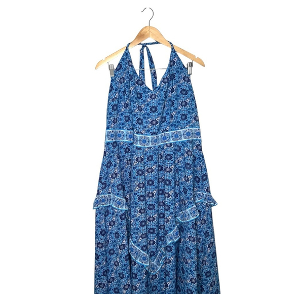 City Chic Women’s Blue Boho Halter Asymmetrical Handkerchief Hem Maxi Size Large - Picture 3 of 14